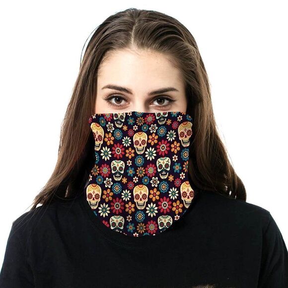 Sugar Skull Neck Gaiter Face Mask Bandana Scarf - Picture 1 of 3